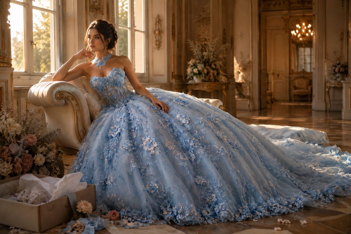 Ice blue quinceañera gown after celebration care