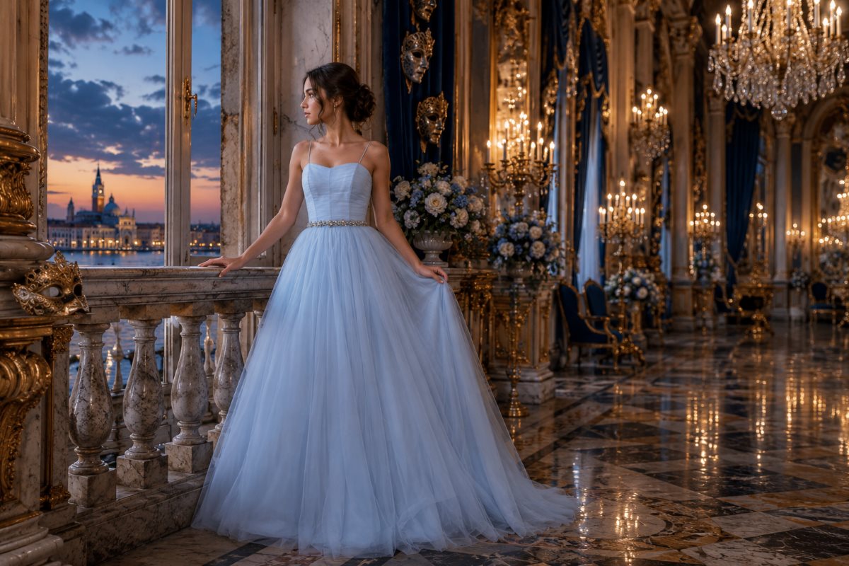Icy blue masquerade Sweet 16 ball gown
