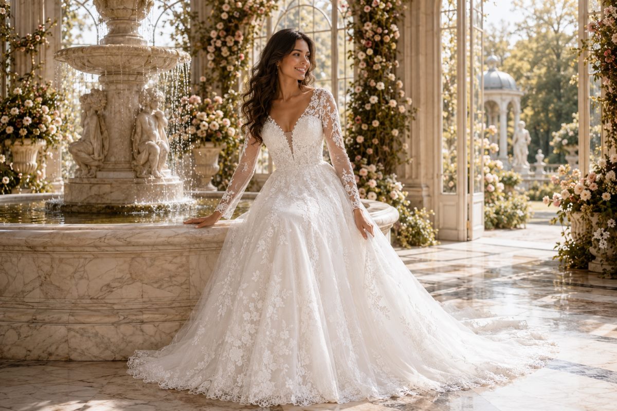 Elegant illusion sleeve wedding dress style