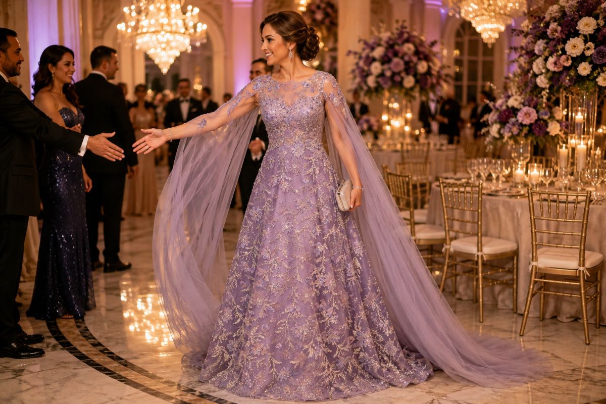 Lavender embroidered mother gown