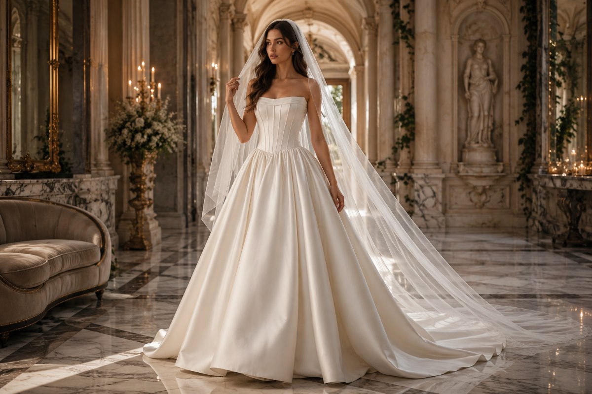 Minimal satin ball gown wedding dress