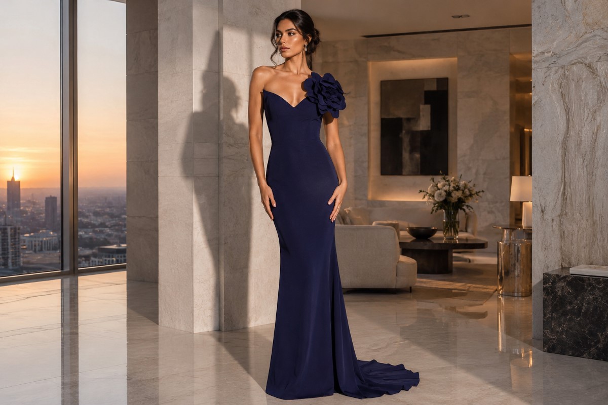 Minimal Strapless Column Evening Gown