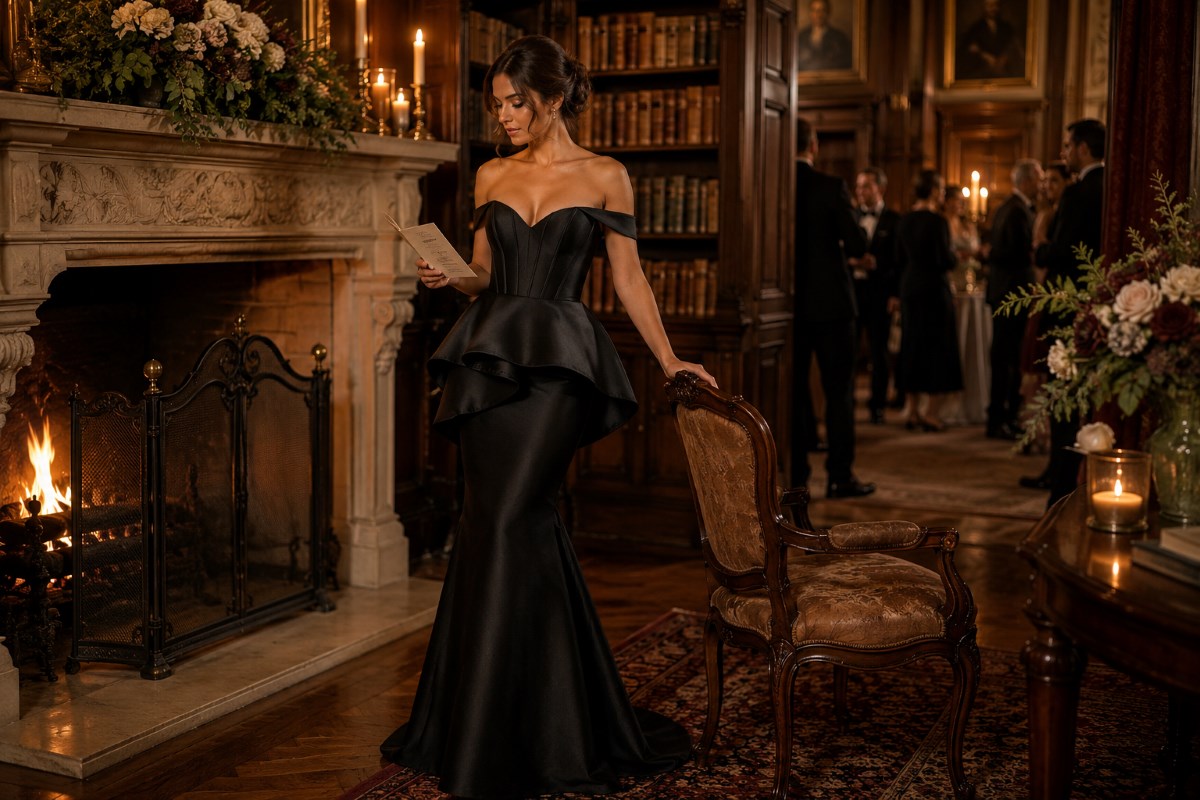 Black mermaid gown modest wedding elegance