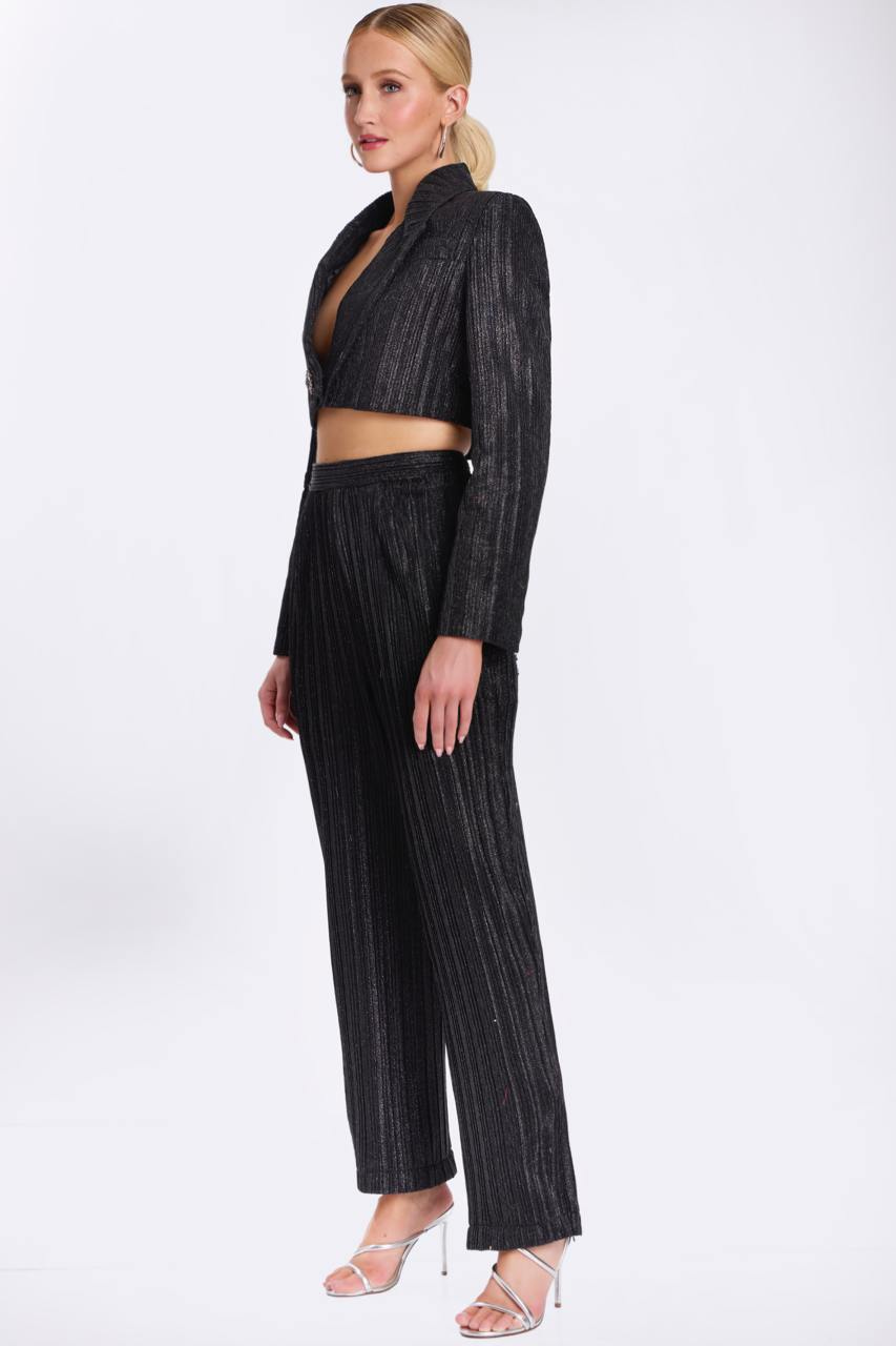 Cropped Glitter Pinstripe Pantsuit 46333 - Image 3
