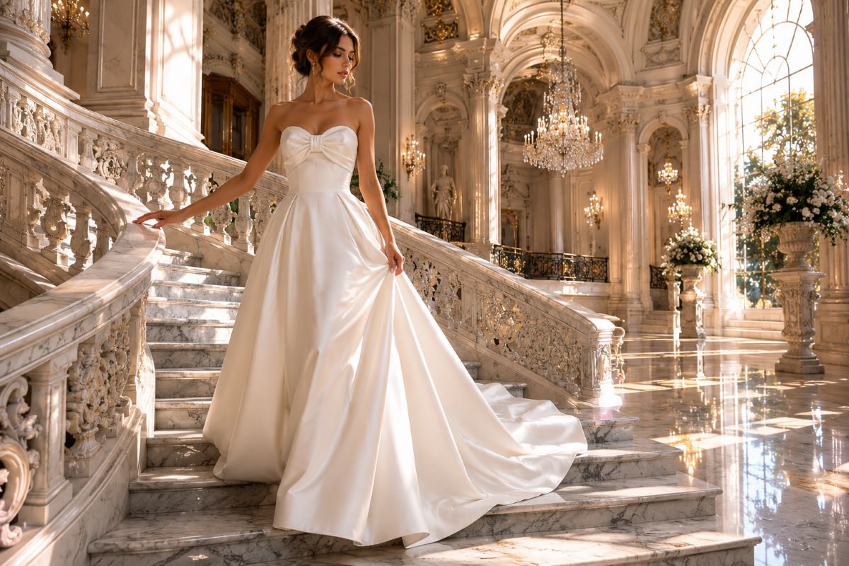 Strapless sweetheart A-line wedding gown