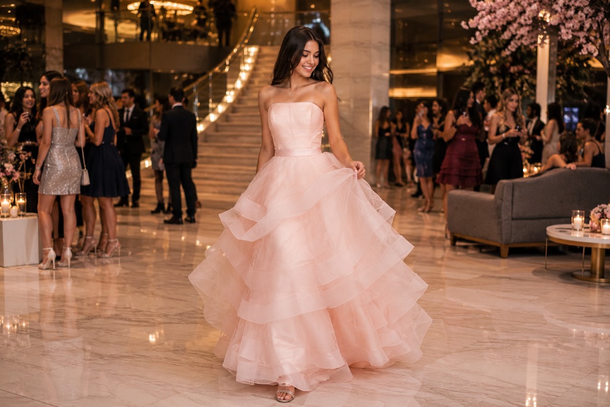 Blush pink sweet sixteen organza gown
