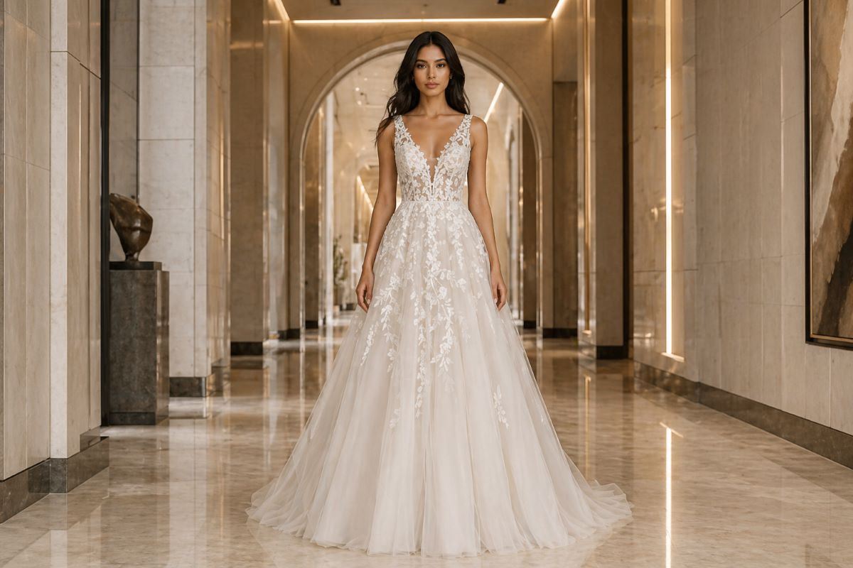 v-neck wedding dress jewelry styling