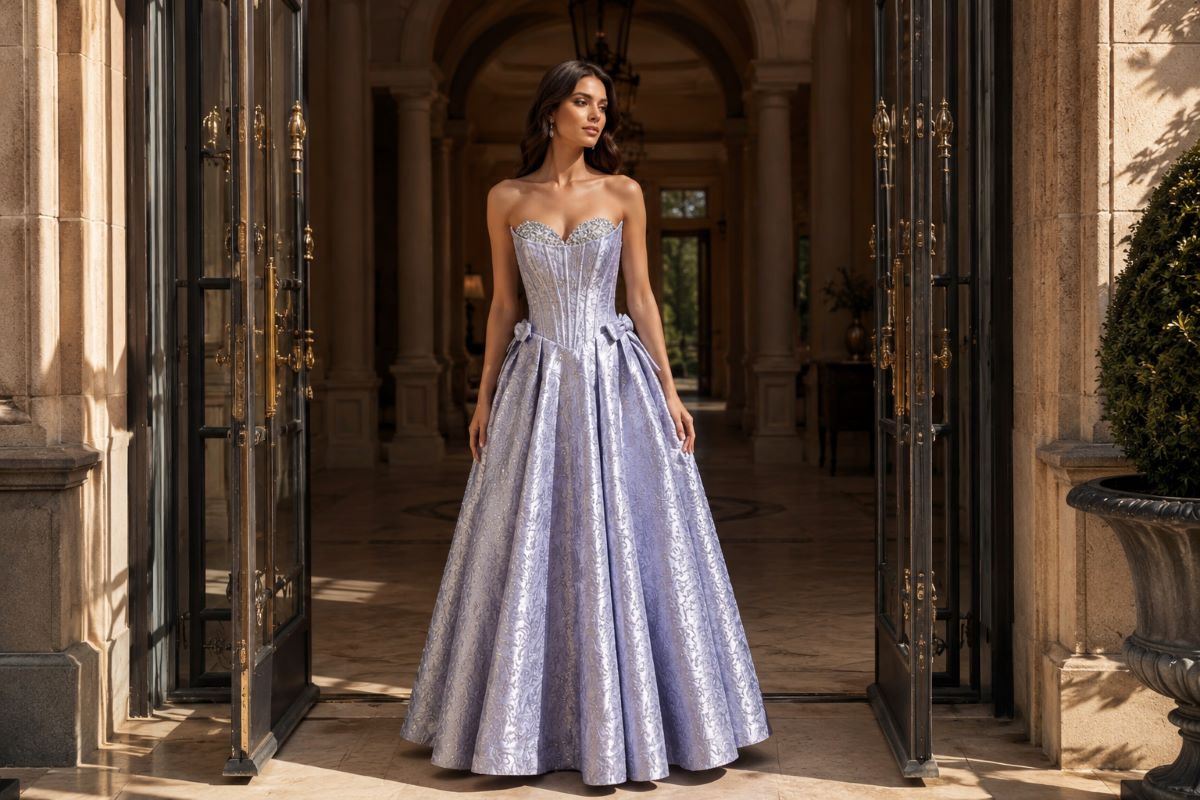 Structured vintage inspired ball gown with corset bodice