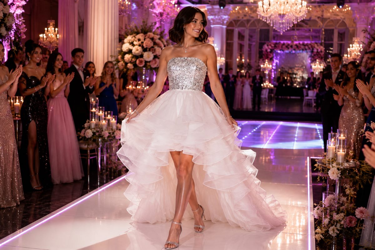 White high-low Sweet 16 party dress